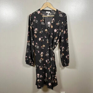 Loft Wrap Dress Size 16 Gray Floral Knee Length Work Office Interview Church
